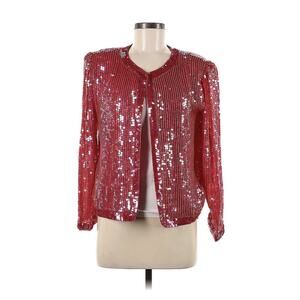 VTG Sweelo Kazar 100% Silk Linked Beaded Sequin Jacket Red Pink Medium